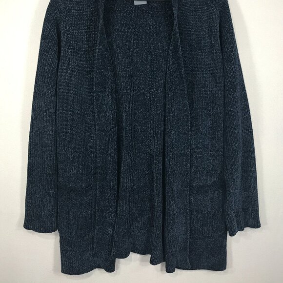 Matty M Sweater Women's XL Blue Open Front Cardigan Chenille Ribbed Pockets Cozy - Picture 2 of 13